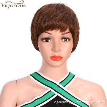 Vigorous Short Honey Brown Pixie Cut Hair Natural Synthetic Wigs for Black Women Heat Resistant  Women's Fashion Wig